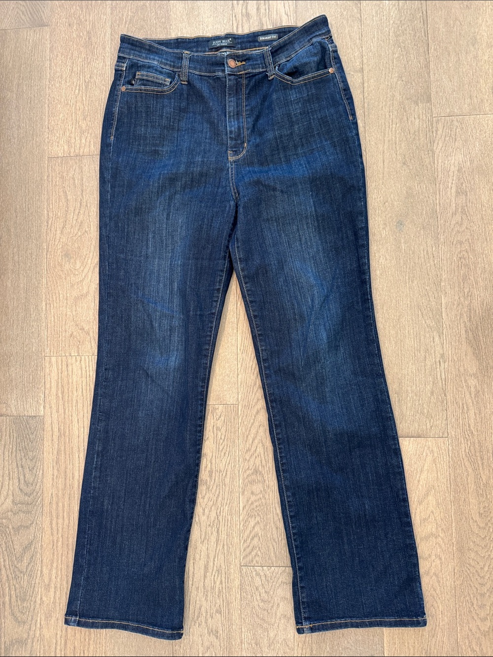 Judy Blue High Waist Straight Denim Jeans Women’s 15/32 Dark Wash Hemmed Stretch